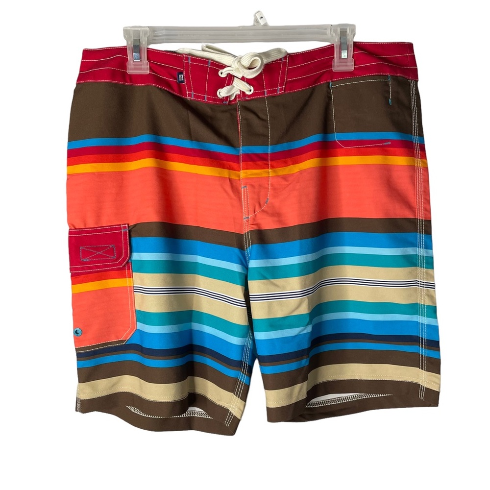 Sperry Mens Swim Trunks Board Shorts Sz 34 Striped Bold Polyester/Spandex